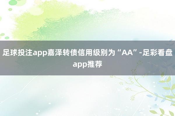 足球投注app嘉泽转债信用级别为“AA”-足彩看盘app推荐