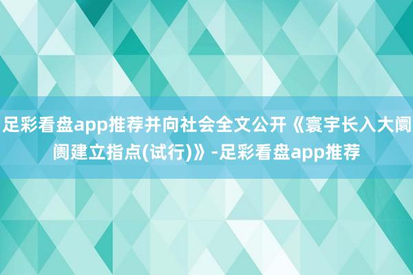 足彩看盘app推荐并向社会全文公开《寰宇长入大阛阓建立指点(试行)》-足彩看盘app推荐