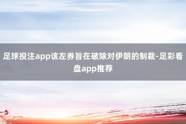 足球投注app该左券旨在破除对伊朗的制裁-足彩看盘app推荐